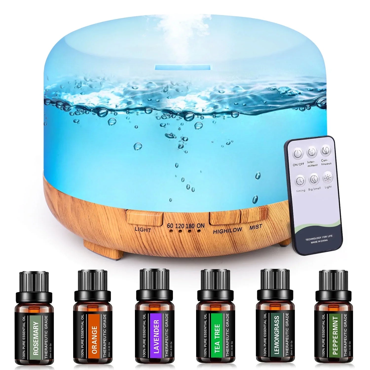 500Ml Upgraded White Aroma Diffuser with 6*10Ml Essential Oil and Remote Control for Large Room Home Office Car,Aromatherapy Fragrant Oil Air Humidifier Vaporizer for Gift